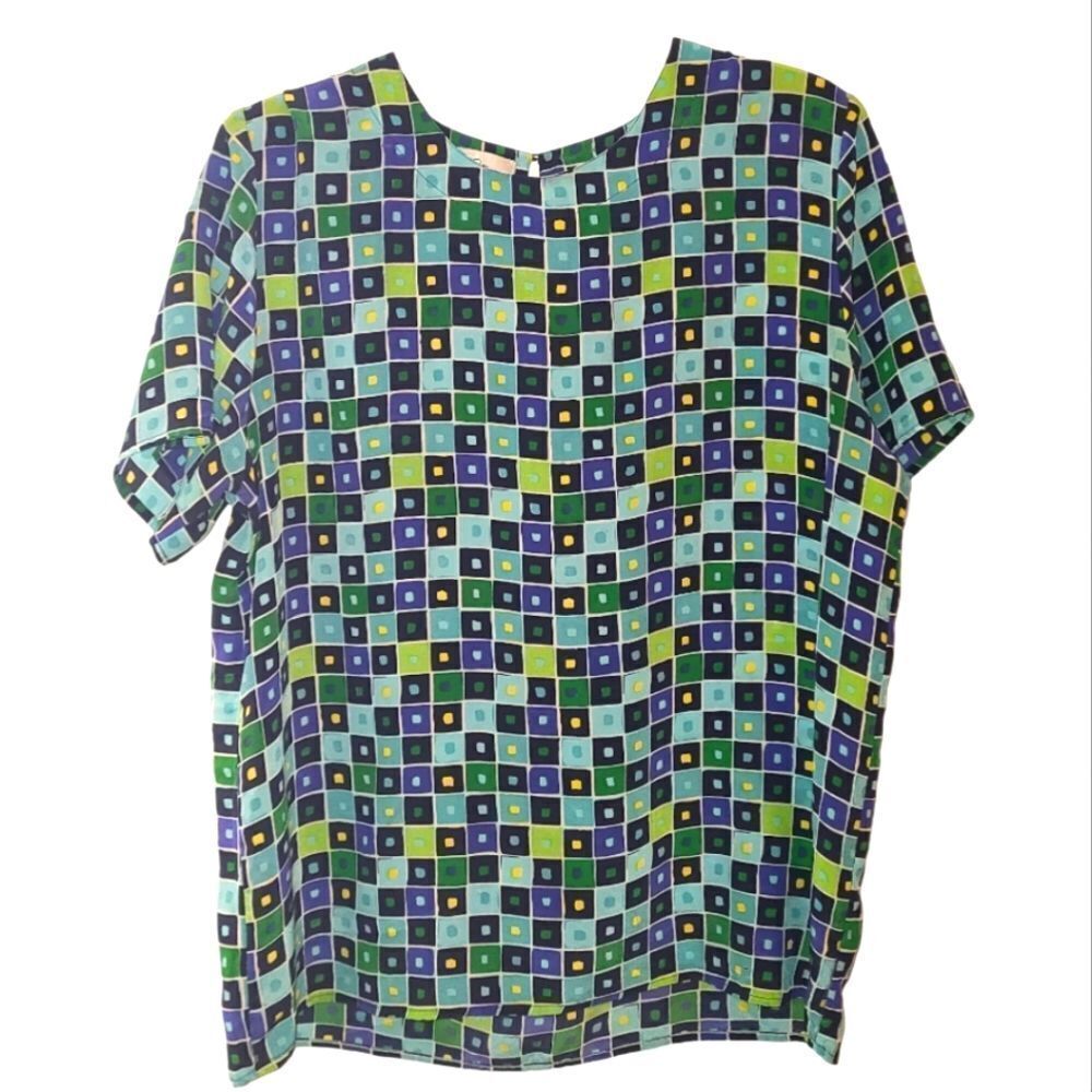 Vintage Geometric Print Silk Blouse